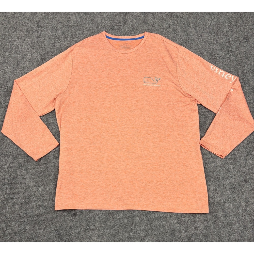 Vineyard Vines Performance Mens XL Long Sleeve T-Shirt Orange Heather Whale Logo